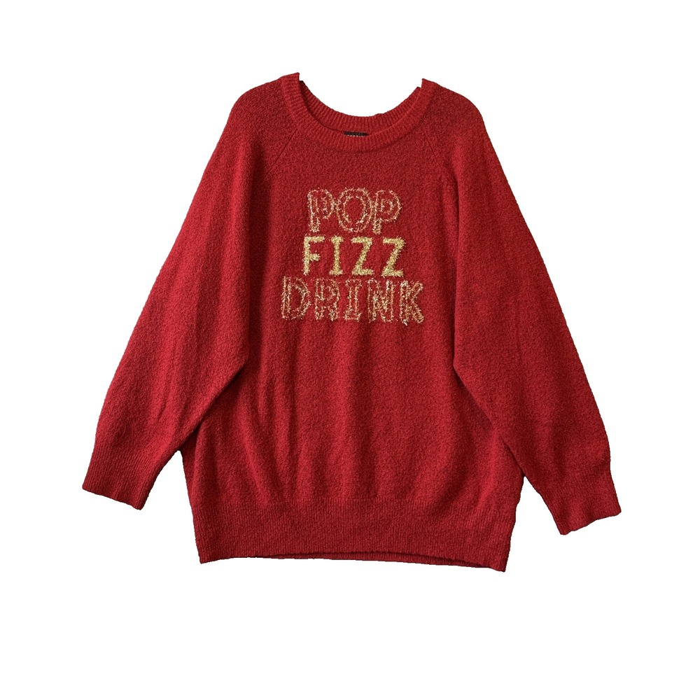 Torrid 3X Red Pop Fizz Drink Tinsel Crewneck Sweater Holiday Christmas NYE Plus